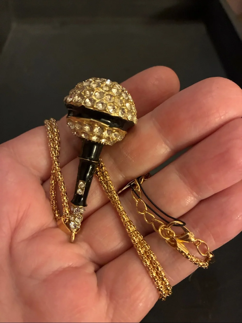 Microphone Crystal Pave Pendant Necklace in Gold and Black